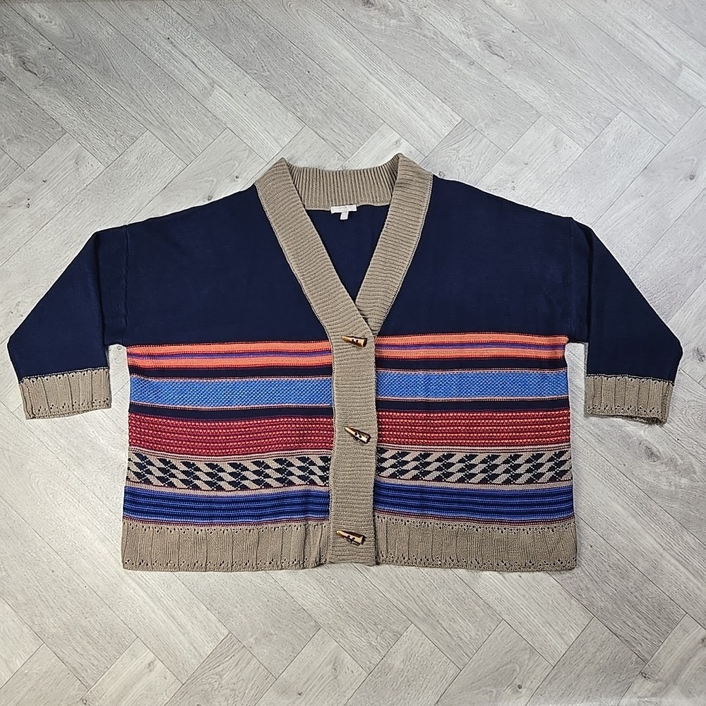 Woman Within 4X 34/36 Fair Isle Long Sleeve Cardigan Toggle Button Oversized